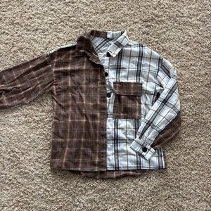 Women's Brown and White Plaid Flannel